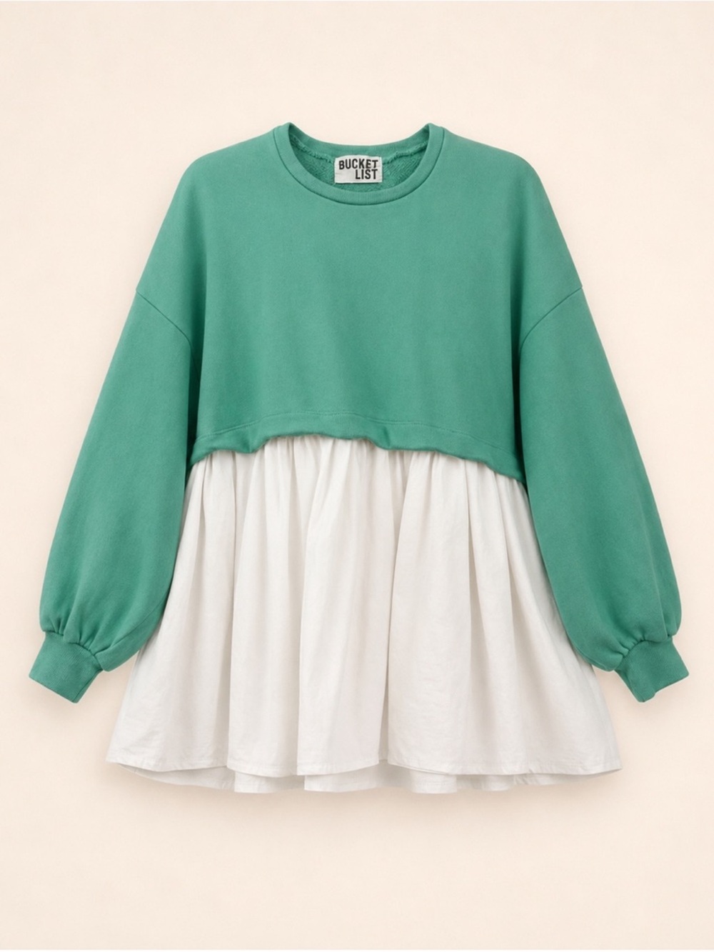 Bucket List Green White Mixed Media Sweatshirt Mini Dress Small Pockets